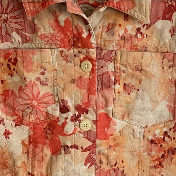 Coldwater Creek Button Up Jacket Sz XL Floral Tan Orange Textured Shabby Chic - Picture 3 of 10